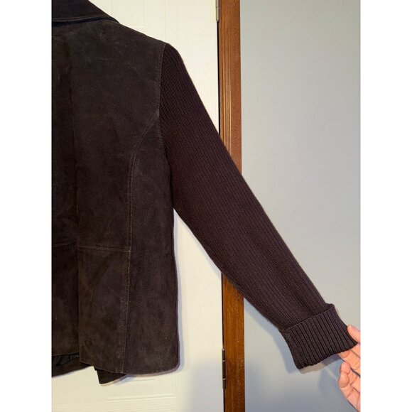 Fabio Vintage 90's Brown Suede Leather Full Zip Jacket With Ribbed Sleeves Sz L - Picture 10 of 14
